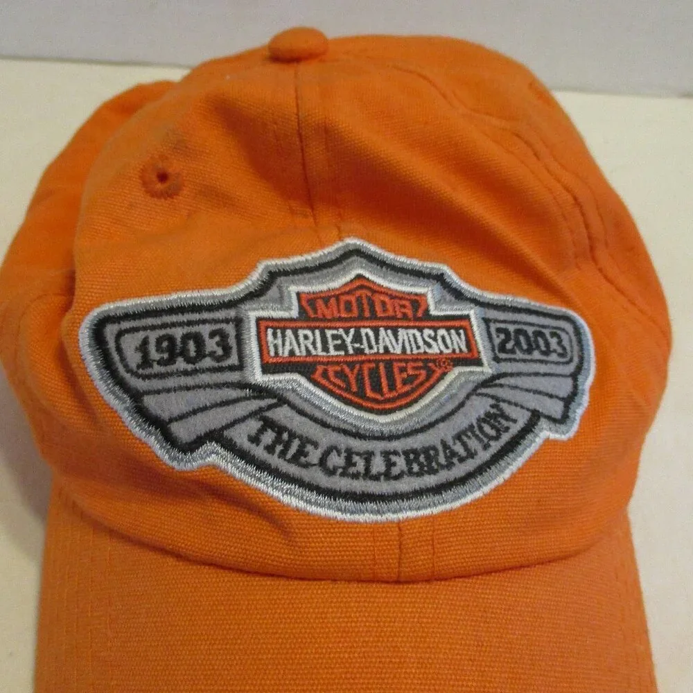 Harley Davidson Hat 2003 Back Orange Gray Outdoor Ride Picnic BBQ Summer Hat